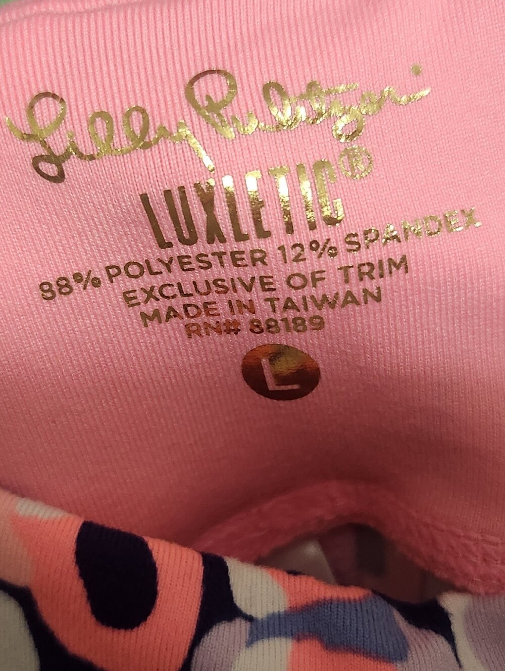 Lilly Pulitzer Luxletic Cropped Leggings Pink & Blue Size L Excellent Condition - Picture 3 of 4